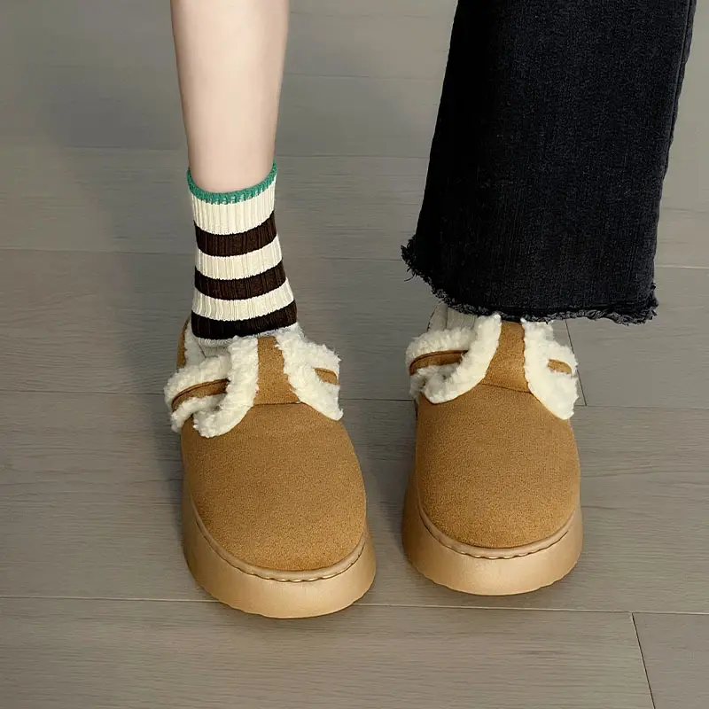Women's Lamb Velvet Warm Slippers Brown White - Image 7