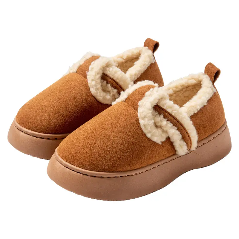 Women's Lamb Velvet Warm Slippers Brown White - Image 9