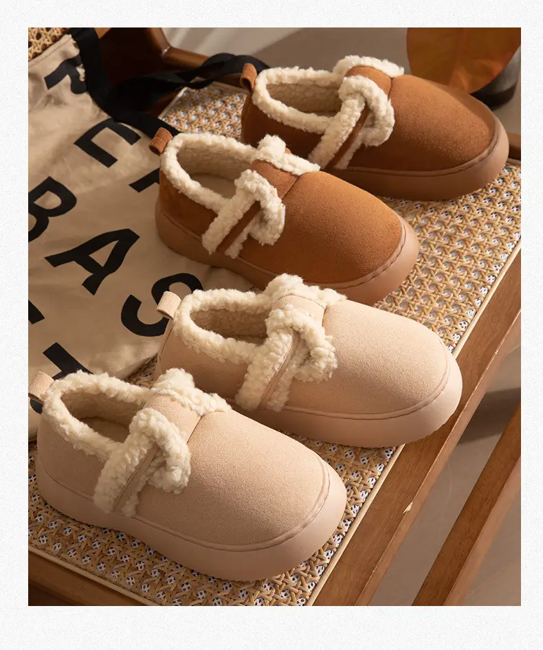 Women's Lamb Velvet Warm Slippers Brown White — feature 15