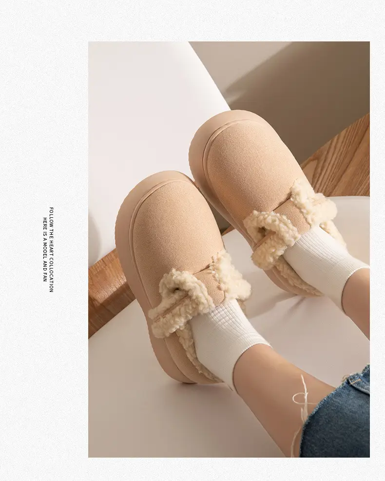 Women's Lamb Velvet Warm Slippers Brown White — feature 16