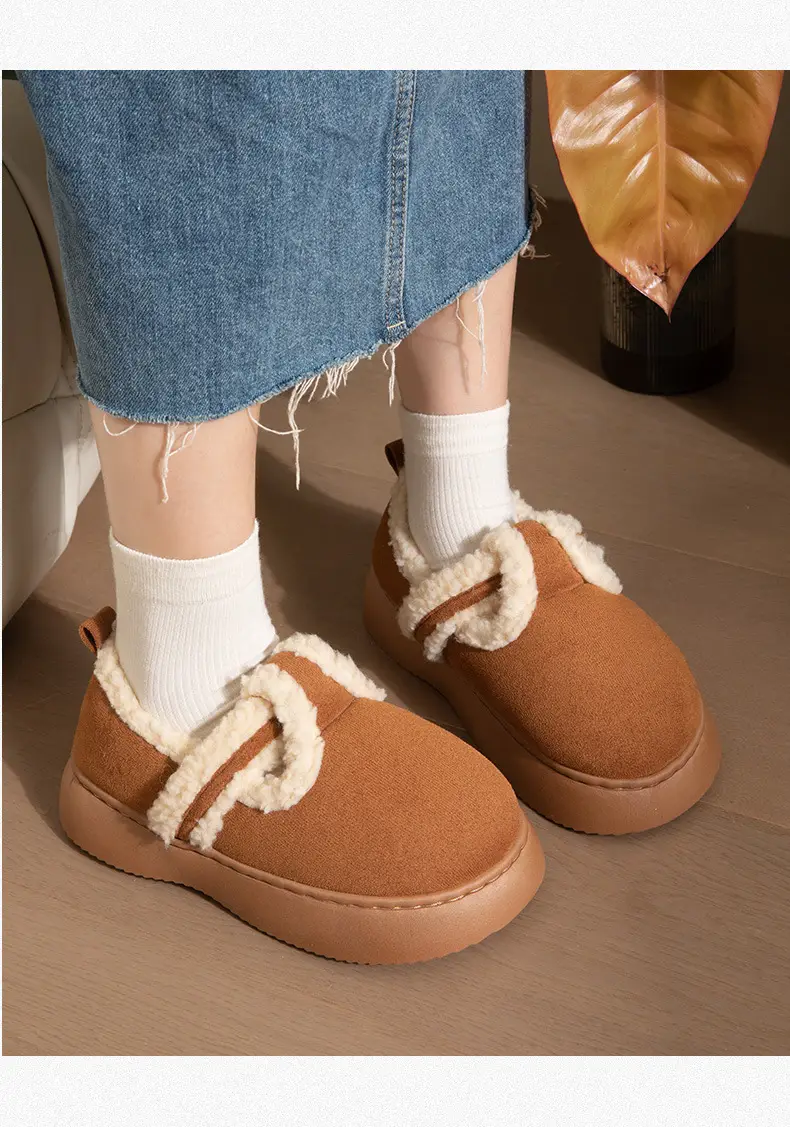 Women's Lamb Velvet Warm Slippers Brown White — feature 17