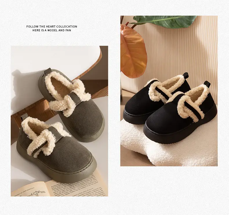 Women's Lamb Velvet Warm Slippers Brown White — feature 18