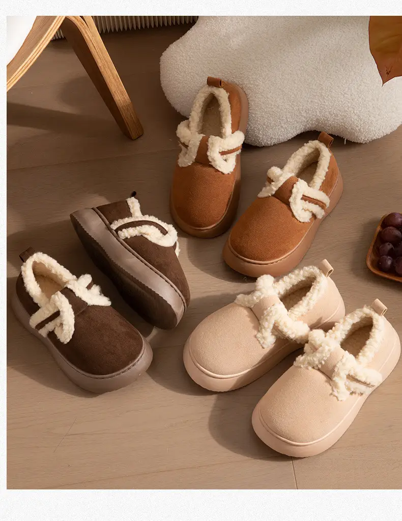 Women's Lamb Velvet Warm Slippers Brown White — feature 19