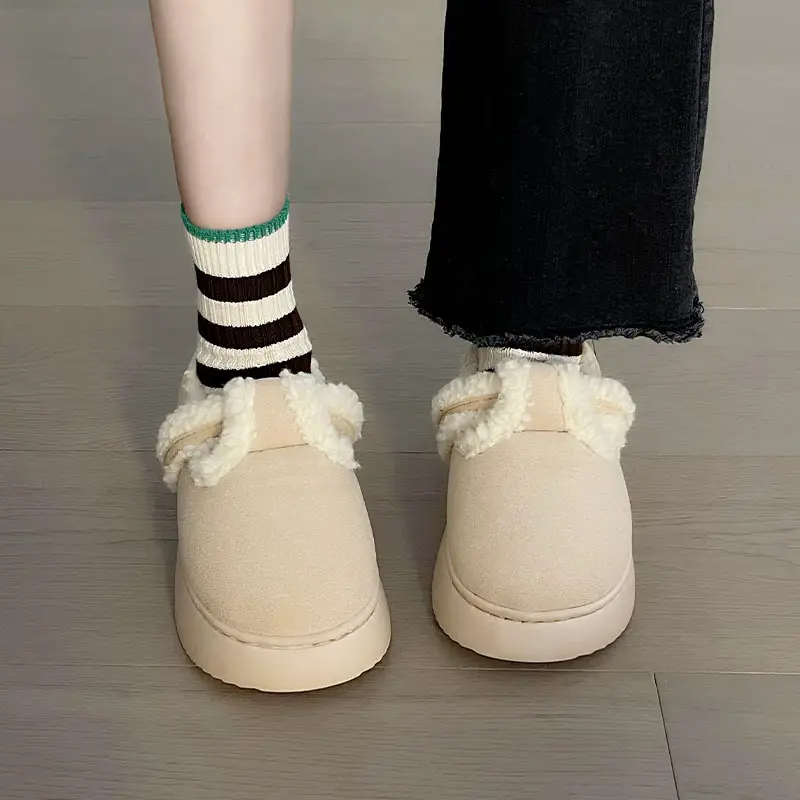 Women's Lamb Velvet Warm Slippers Brown White - Image 2