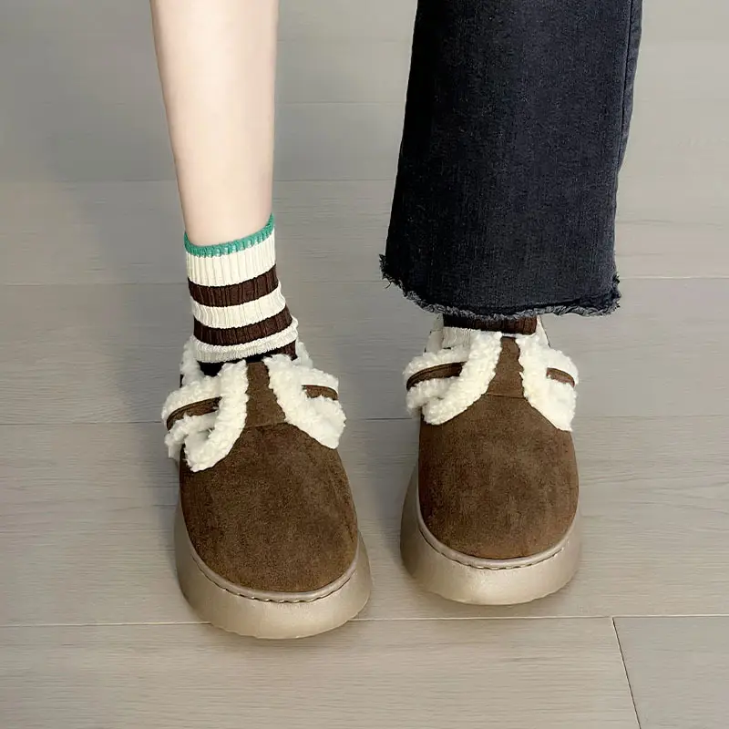 Women's Lamb Velvet Warm Slippers Brown White - Image 3