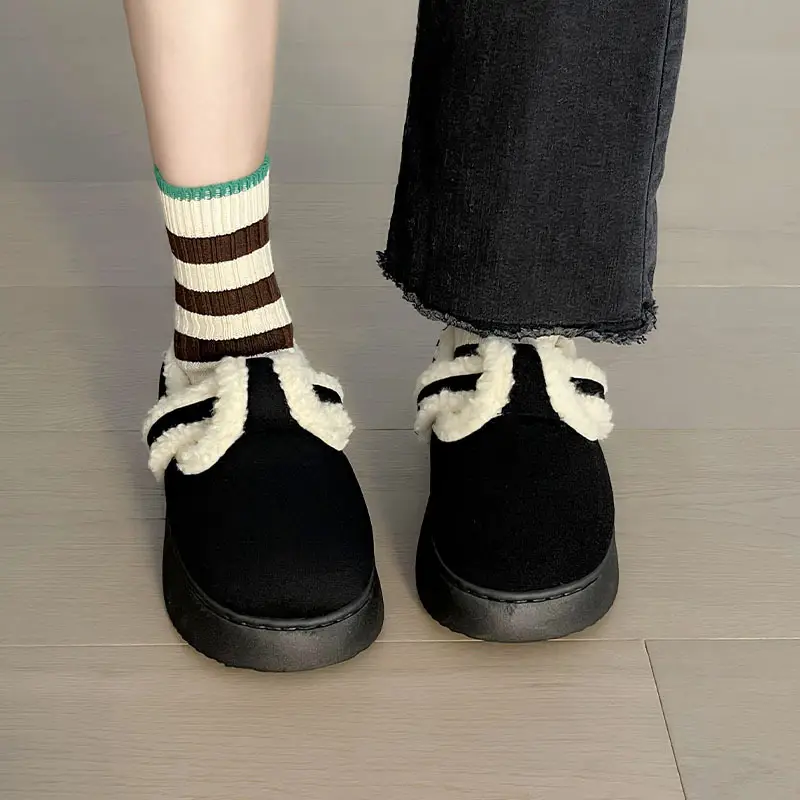 Women's Lamb Velvet Warm Slippers Brown White - Image 4