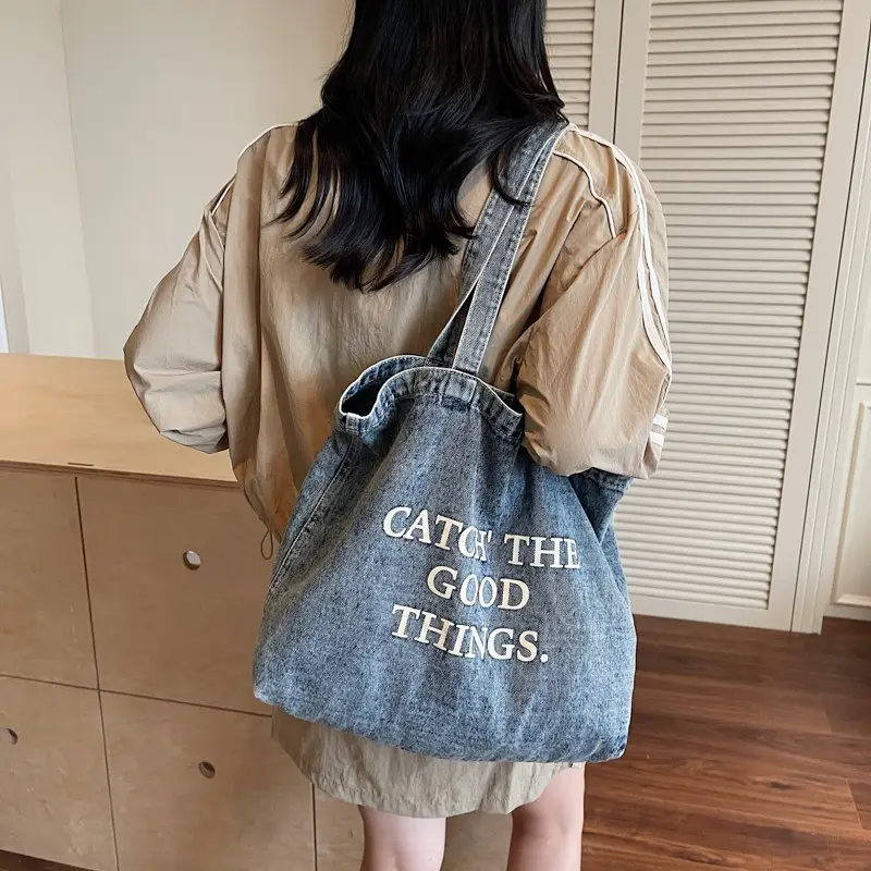 Korean Style Denim Tote Bag Large Capacity Women - Image 4