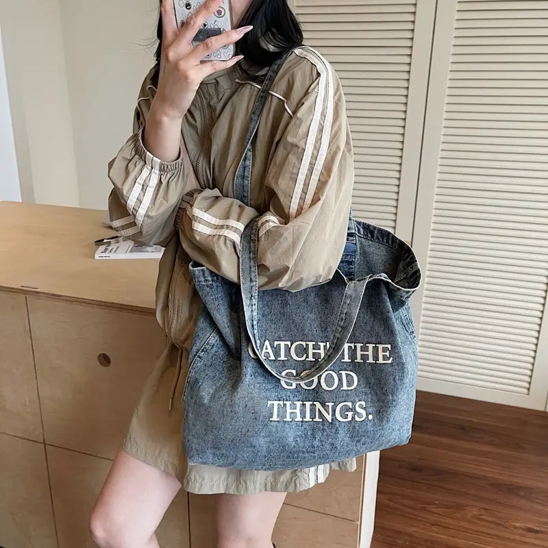 Korean Style Denim Tote Bag Large Capacity Women - Image 6