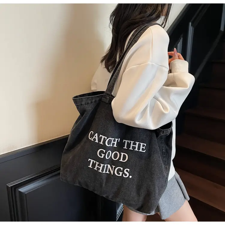 Korean Style Denim Tote Bag Large Capacity Women — feature 11