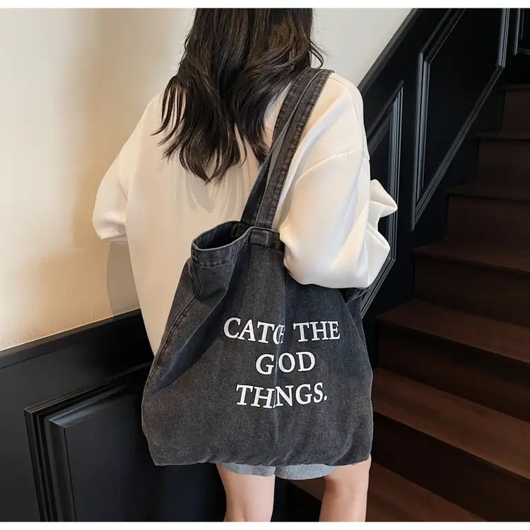 Korean Style Denim Tote Bag Large Capacity Women — feature 12