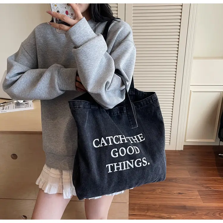 Korean Style Denim Tote Bag Large Capacity Women — feature 14