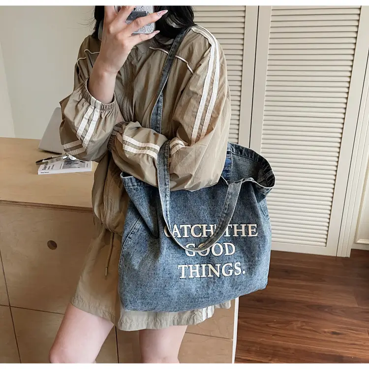 Korean Style Denim Tote Bag Large Capacity Women — feature 17