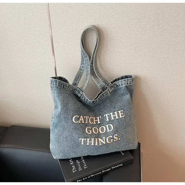Korean Style Denim Tote Bag Large Capacity Women — feature 9