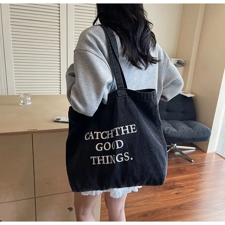 Korean Style Denim Tote Bag Large Capacity Women - Image 2