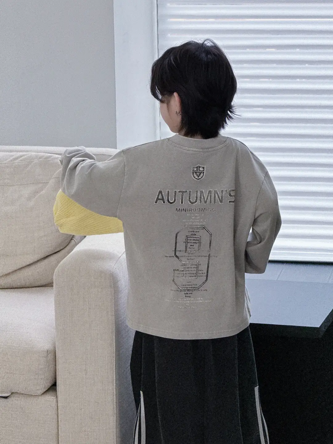 Children's Striped Cotton T-Shirt Grey Black Round Neck