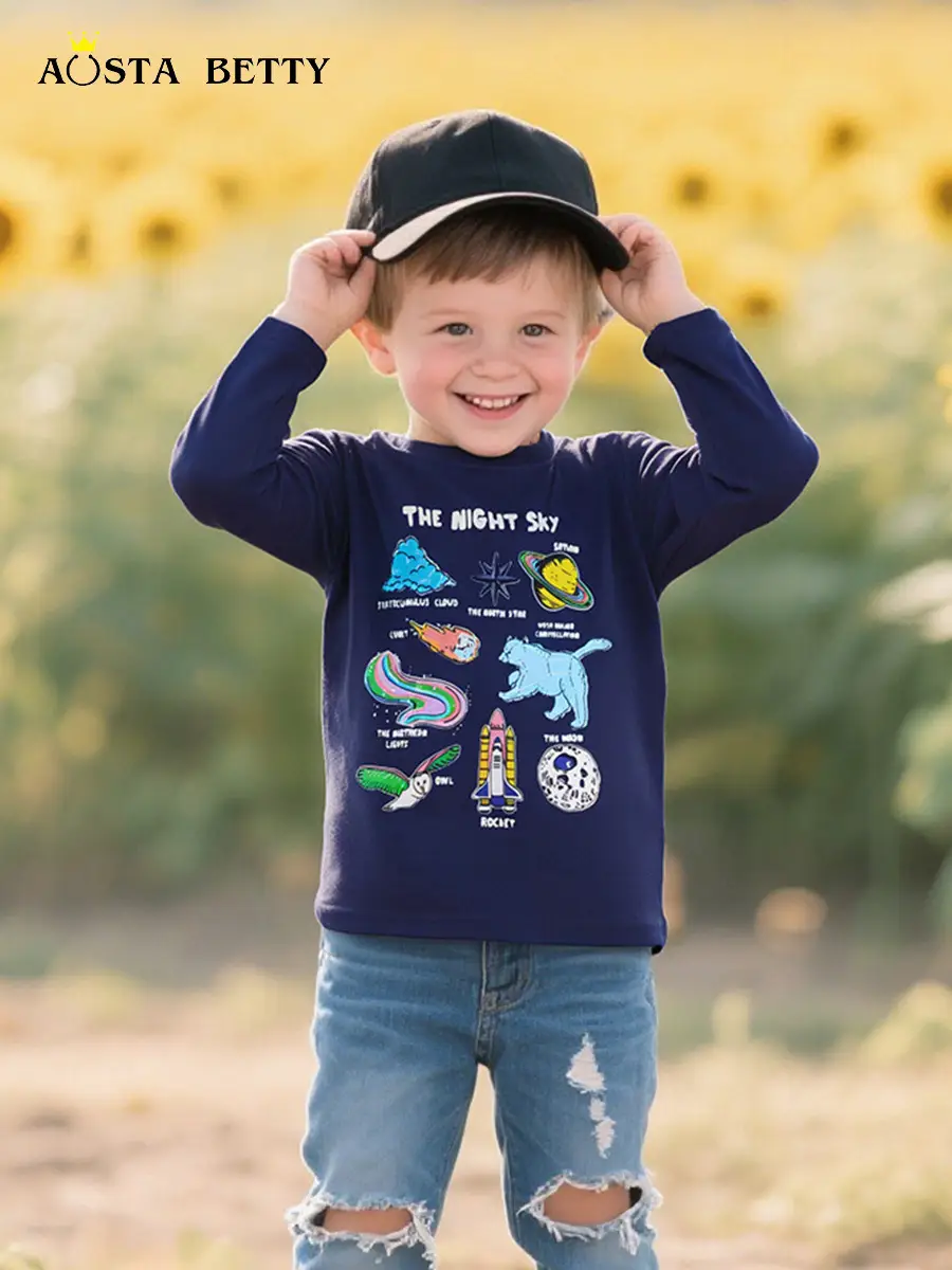 26 Autumn New Boys' Long Sleeve T-Shirt Cartoon Crew Neck Pullover