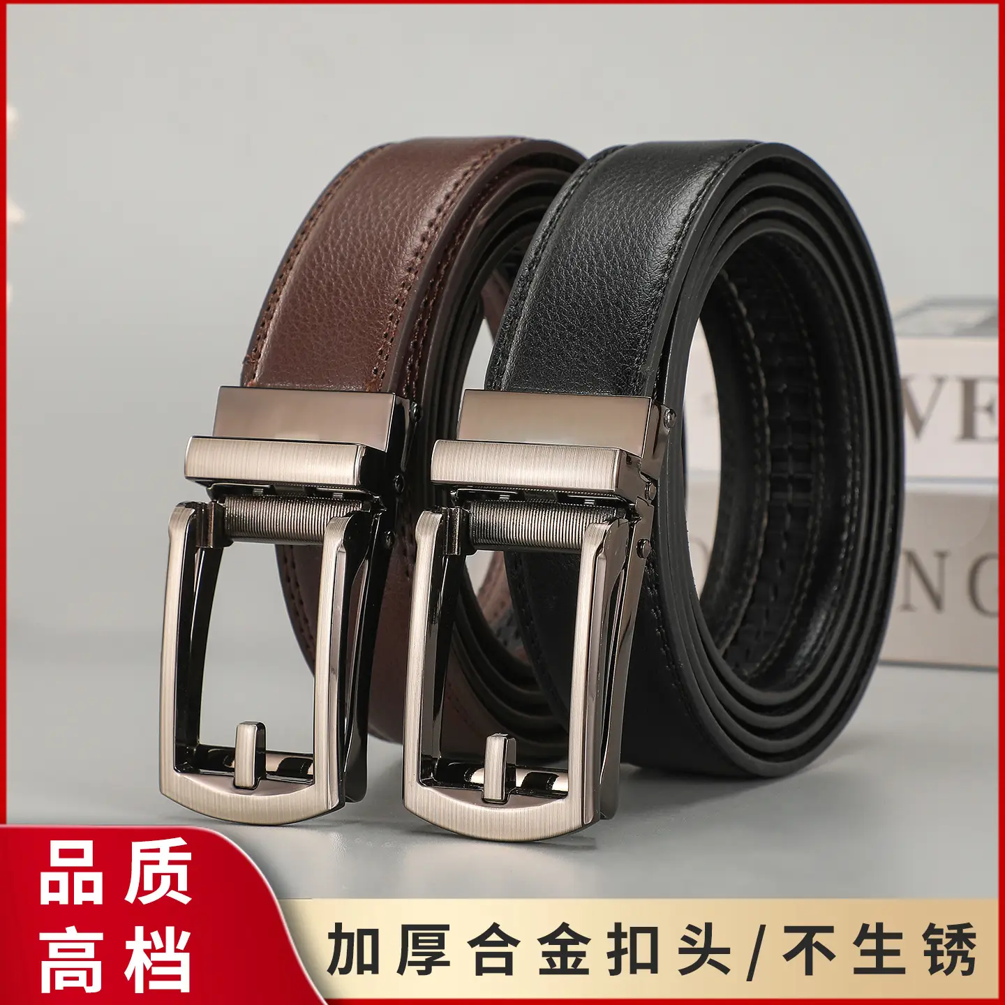 Men's Brown Leather Belt with Silver Buckle - Image 4