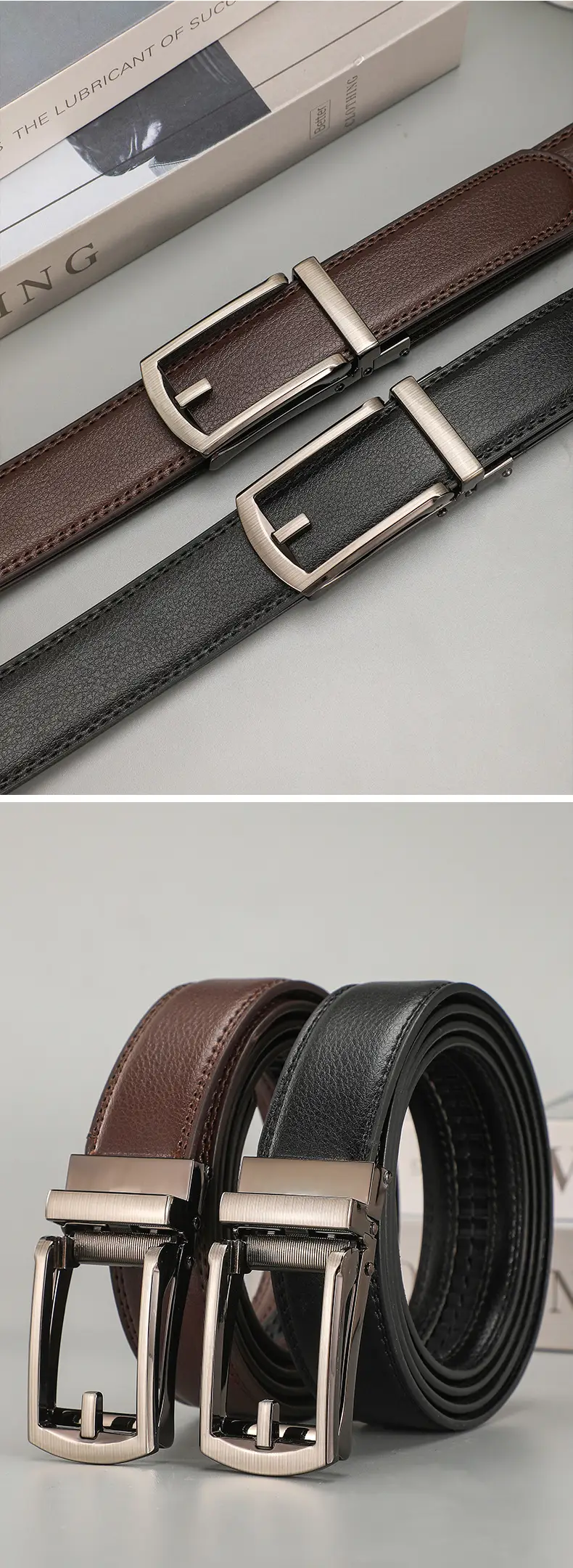 Men's Brown Leather Belt with Silver Buckle — feature 8