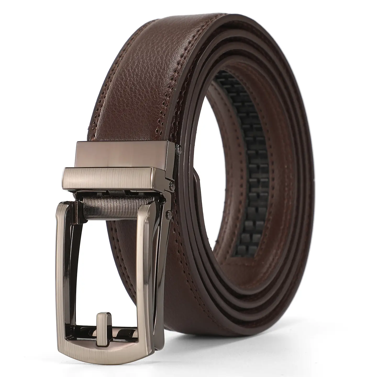 Men's Brown Leather Belt with Silver Buckle - Image 2
