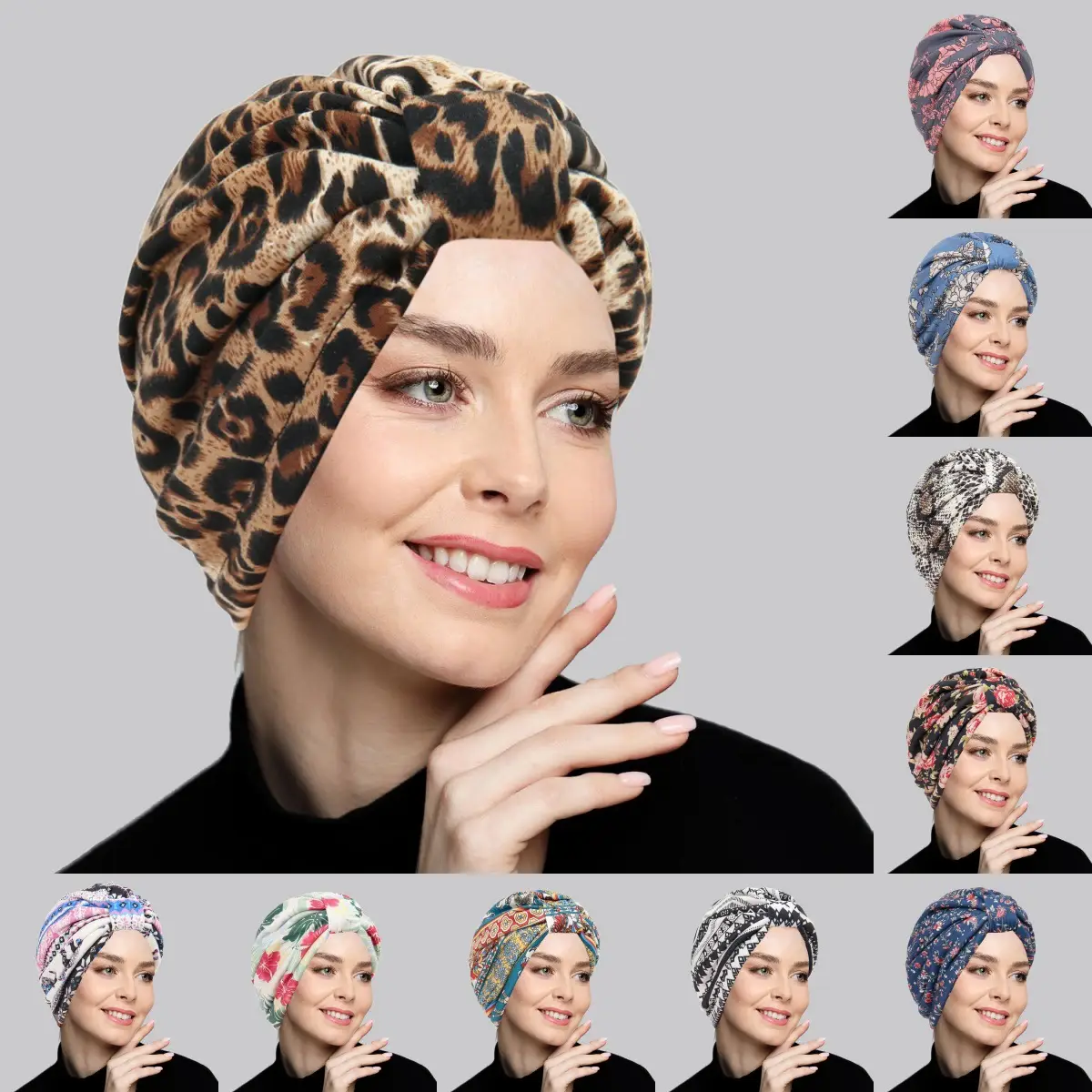 Leopard Print Square Muslim Turban Hat Satin Lined - Image 11