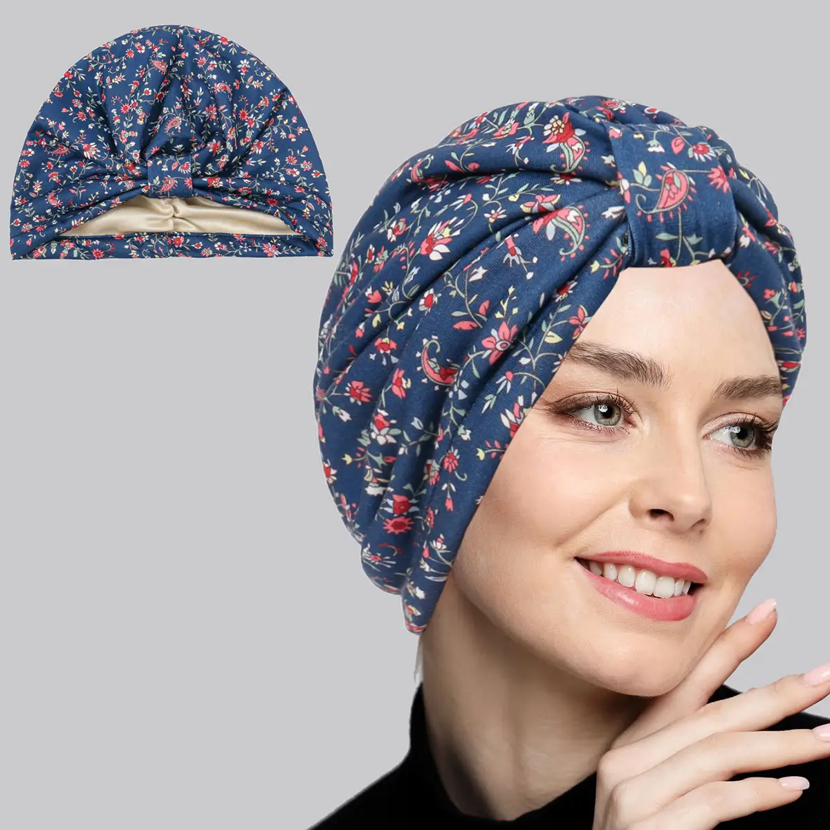Leopard Print Square Muslim Turban Hat Satin Lined - Image 3