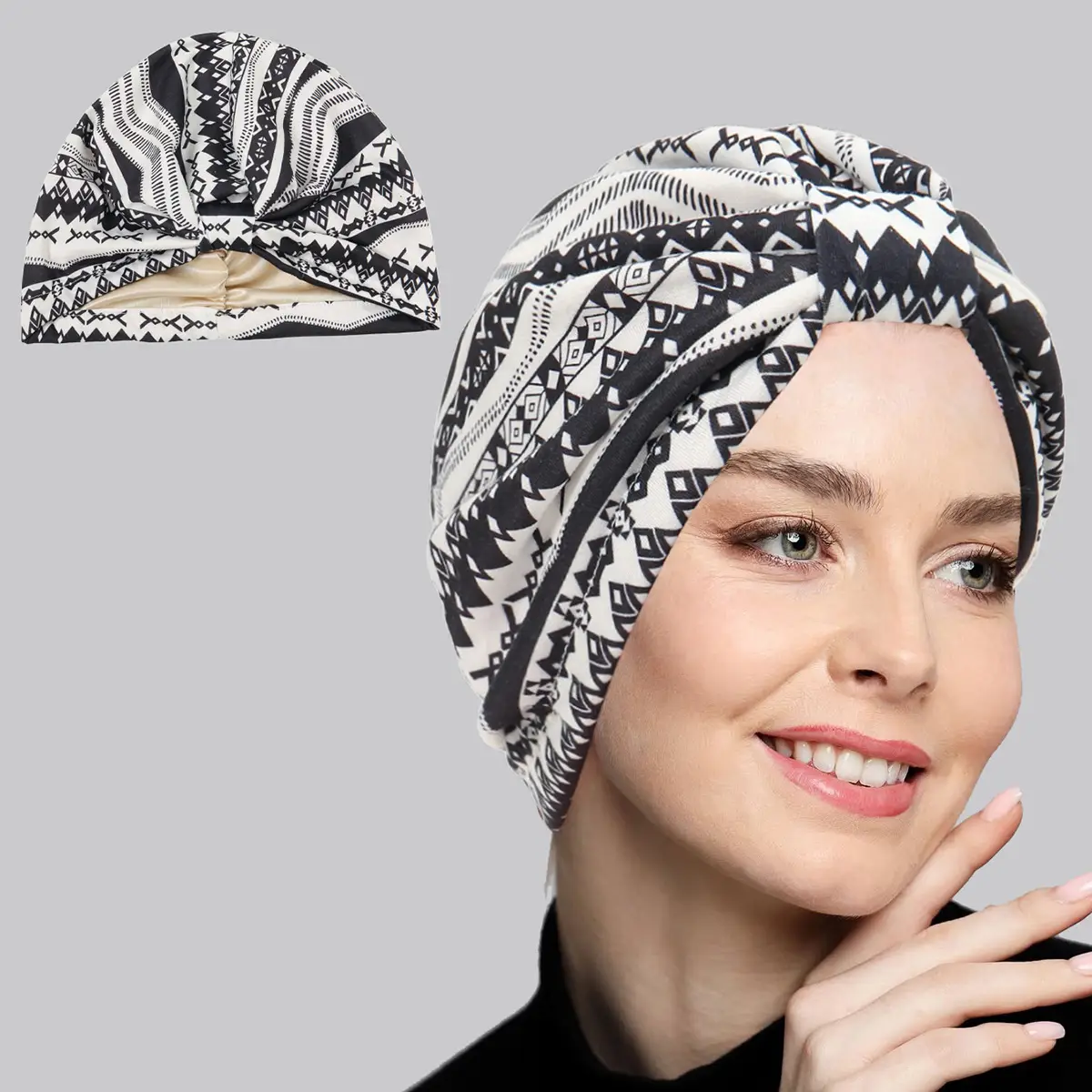 Leopard Print Square Muslim Turban Hat Satin Lined - Image 4