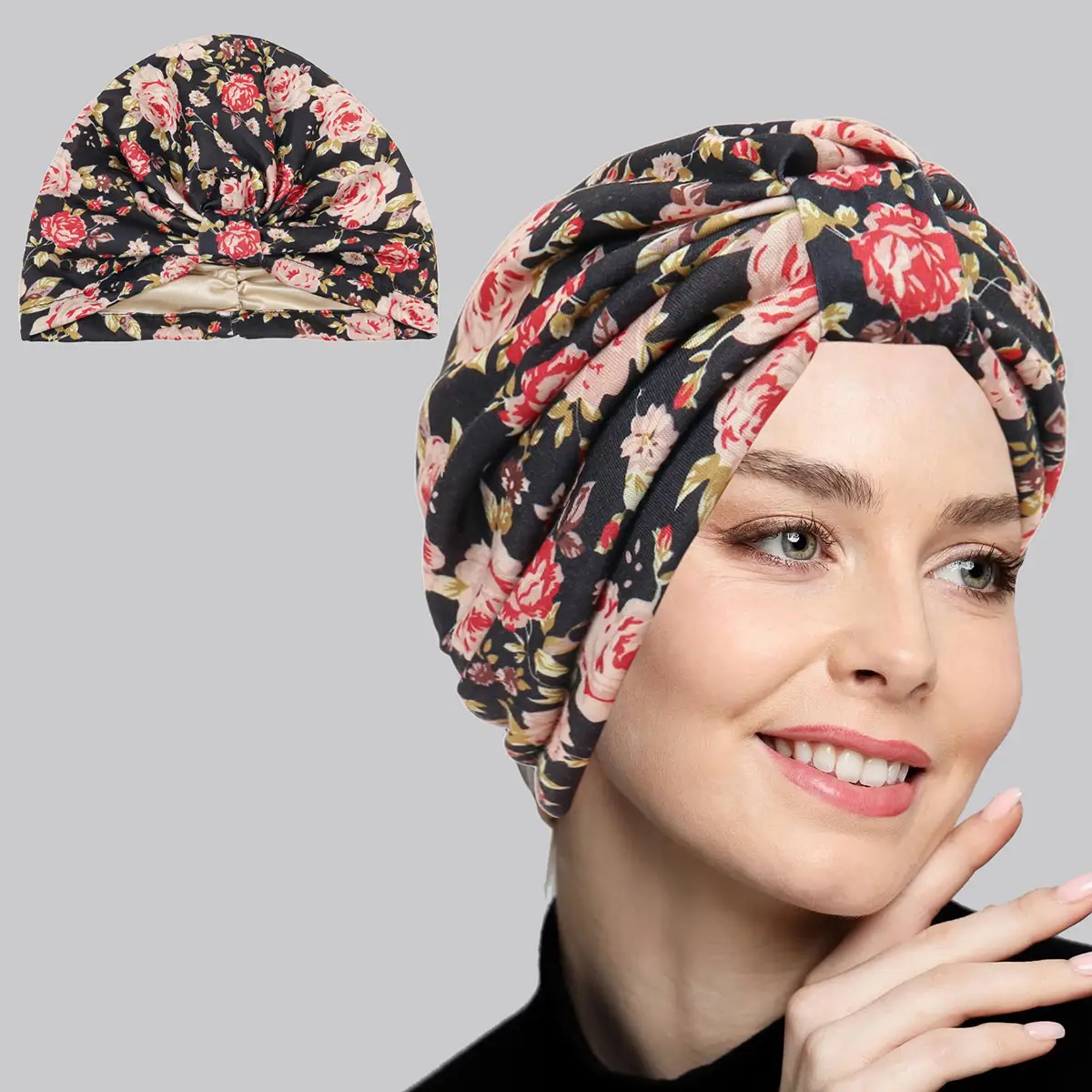 Leopard Print Square Muslim Turban Hat Satin Lined - Image 5