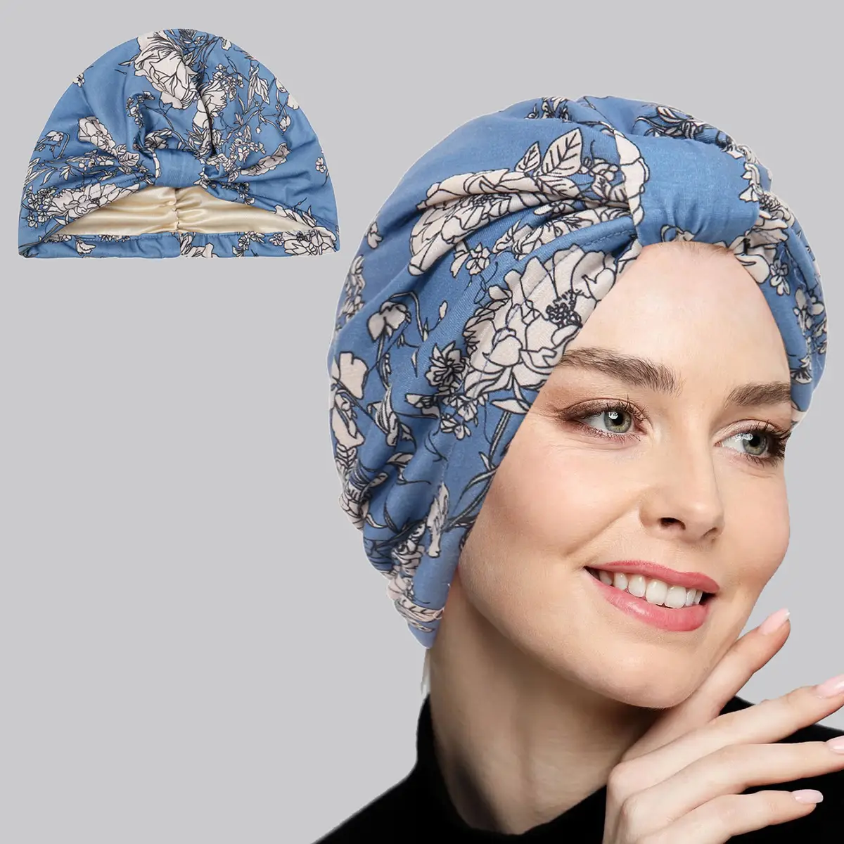 Leopard Print Square Muslim Turban Hat Satin Lined - Image 6