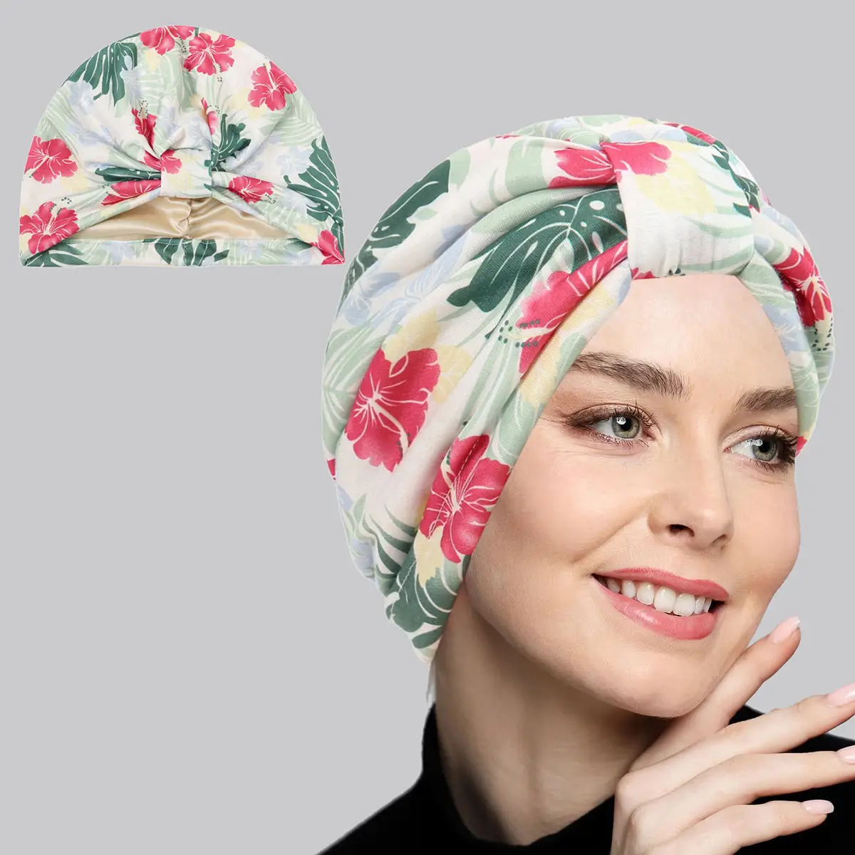 Leopard Print Square Muslim Turban Hat Satin Lined - Image 8