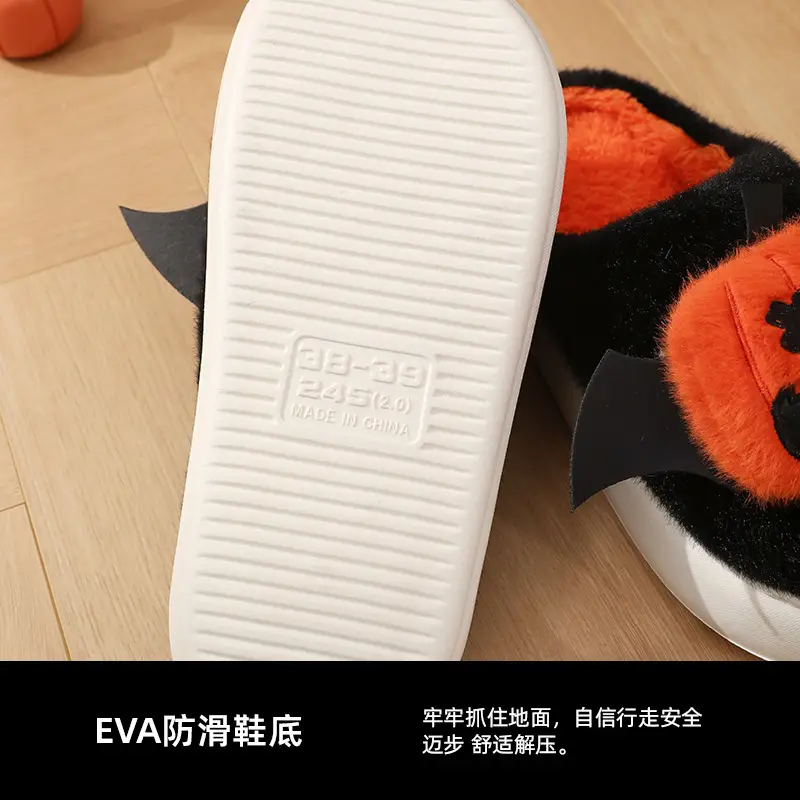 Cotton Halloween Slippers for Women Black Orange - Image 4