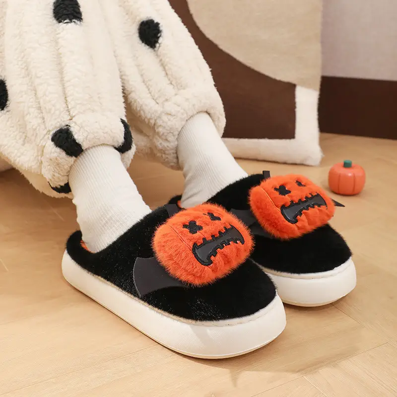 Cotton Halloween Slippers for Women Black Orange - Image 5