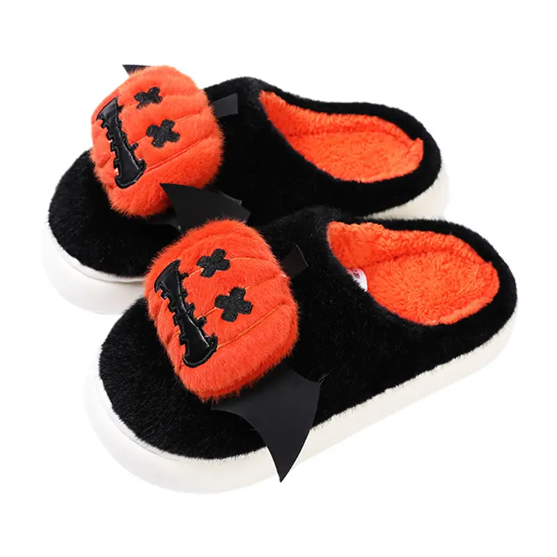 Cotton Halloween Slippers for Women Black Orange - Image 6