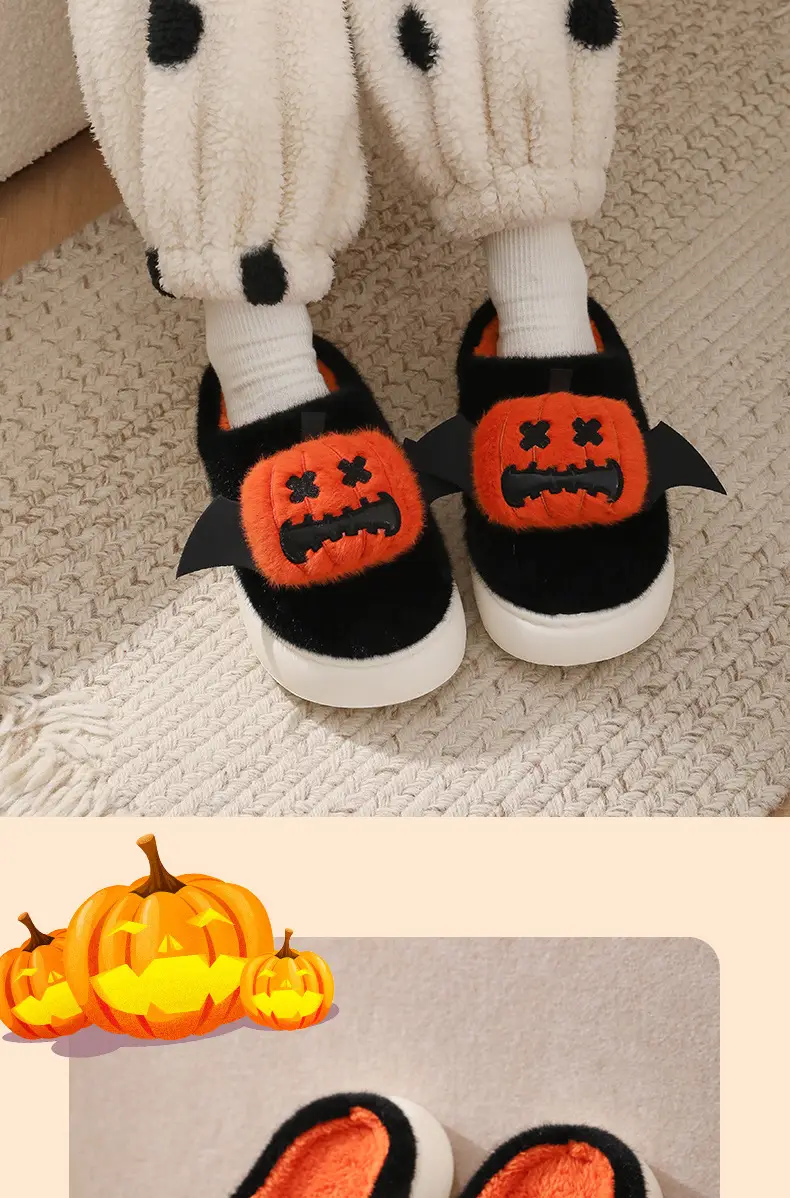 Cotton Halloween Slippers for Women Black Orange — feature 12