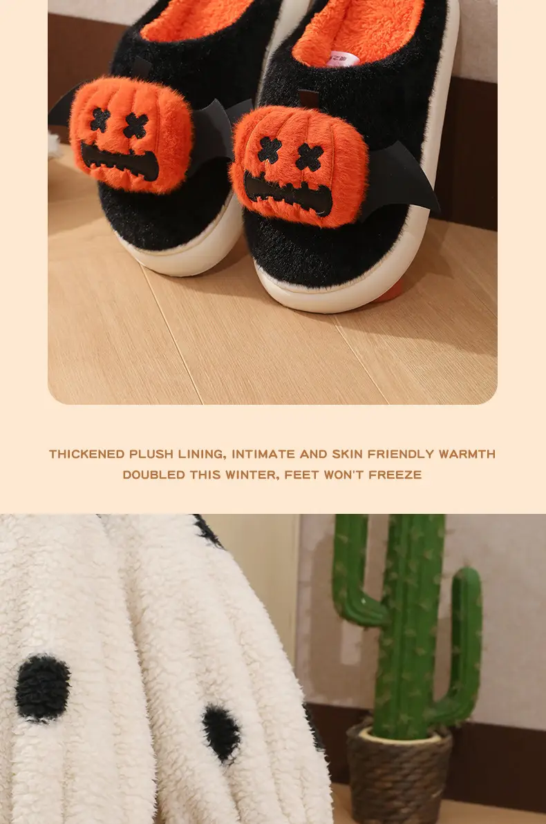 Cotton Halloween Slippers for Women Black Orange — feature 13
