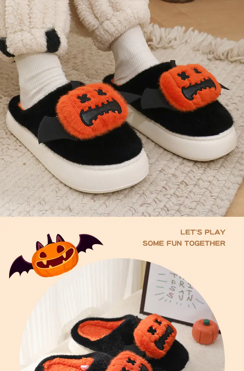 Cotton Halloween Slippers for Women Black Orange — feature 14