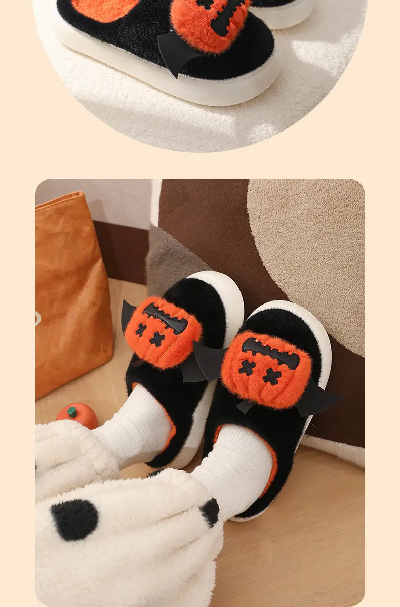 Cotton Halloween Slippers for Women Black Orange — feature 15
