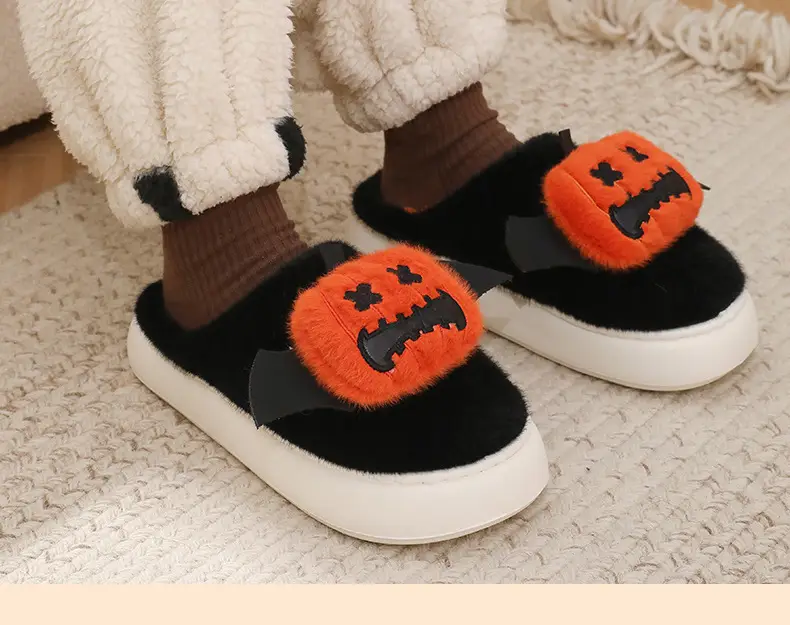 Cotton Halloween Slippers for Women Black Orange — feature 17