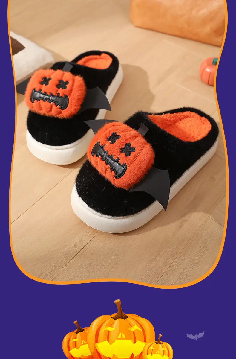 Cotton Halloween Slippers for Women Black Orange — feature 4