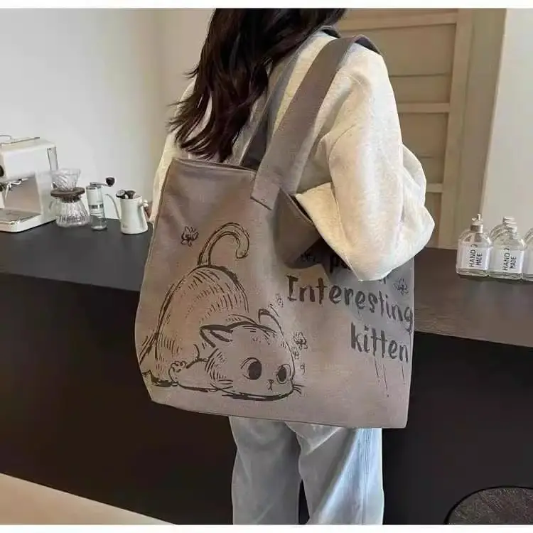 Cartoon Canvas Student Bag Large Capacity Casual Shoulder Bag - Image 5