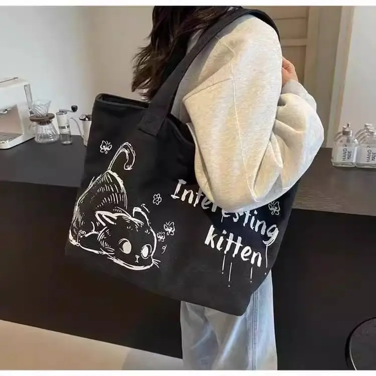 Cartoon Canvas Student Bag Large Capacity Casual Shoulder Bag - Image 7