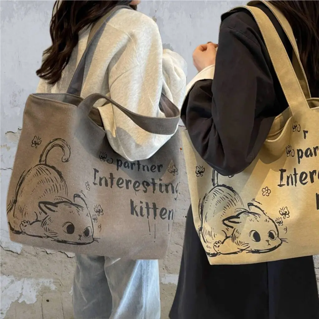 Cartoon Canvas Student Bag Large Capacity Casual Shoulder Bag — feature 1