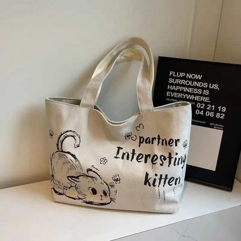 Cartoon Canvas Student Bag Large Capacity Casual Shoulder Bag — feature 13