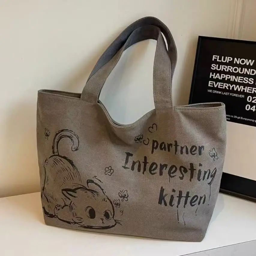 Cartoon Canvas Student Bag Large Capacity Casual Shoulder Bag — feature 15