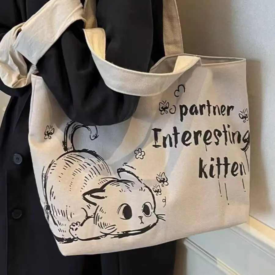 Cartoon Canvas Student Bag Large Capacity Casual Shoulder Bag — feature 8