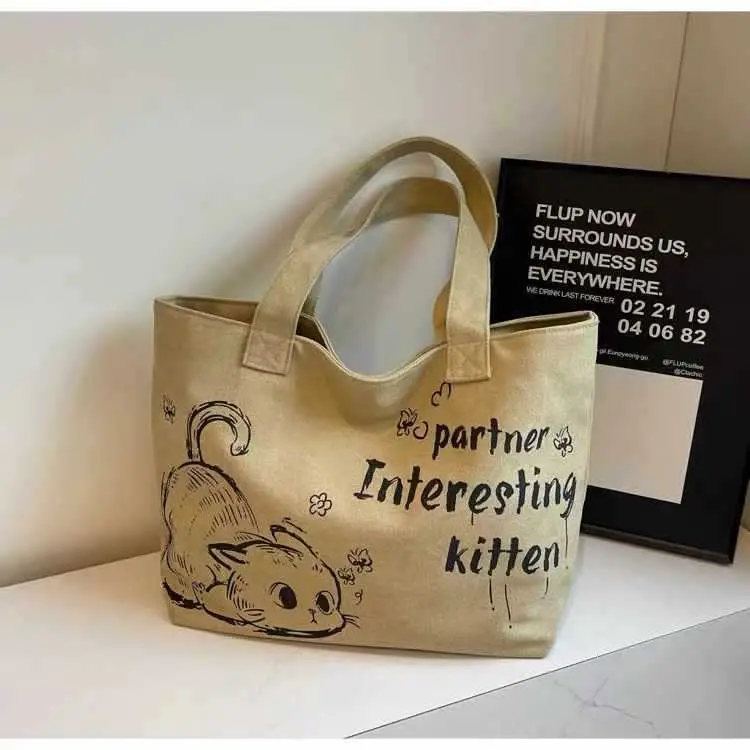 Cartoon Canvas Student Bag Large Capacity Casual Shoulder Bag - Image 3