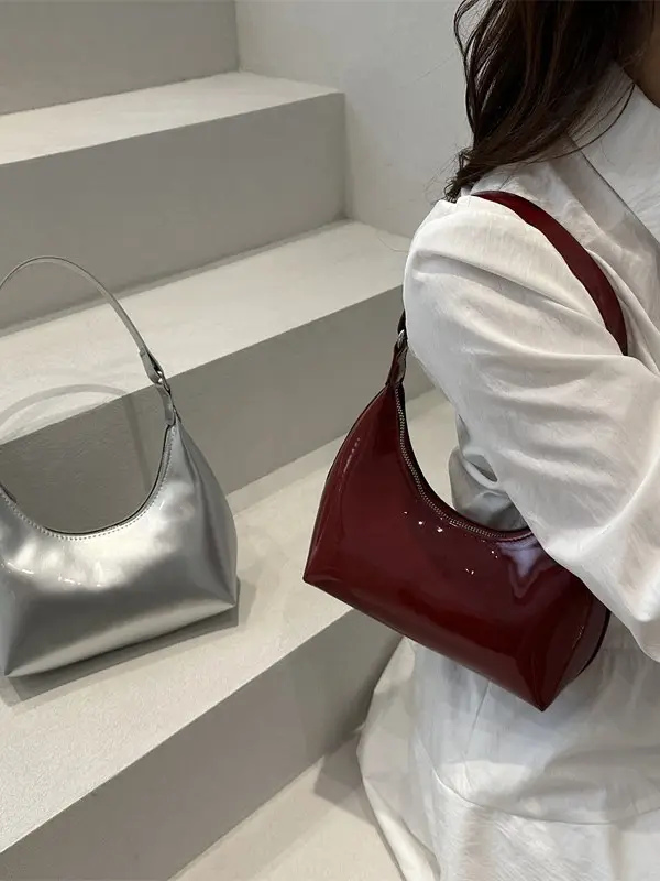 Burgundy Patent Leather Shoulder Crossbody Bag for Women - Image 7