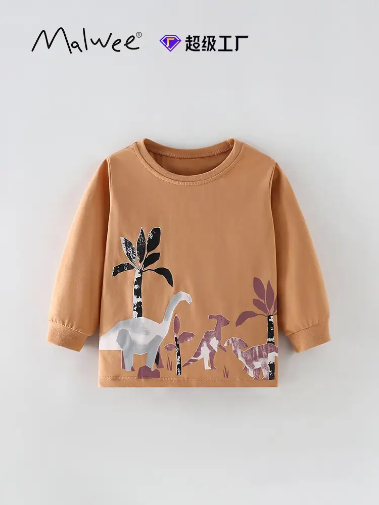 Kids Dinosaur Print Sweatshirt Brown Long Sleeve - Image 2
