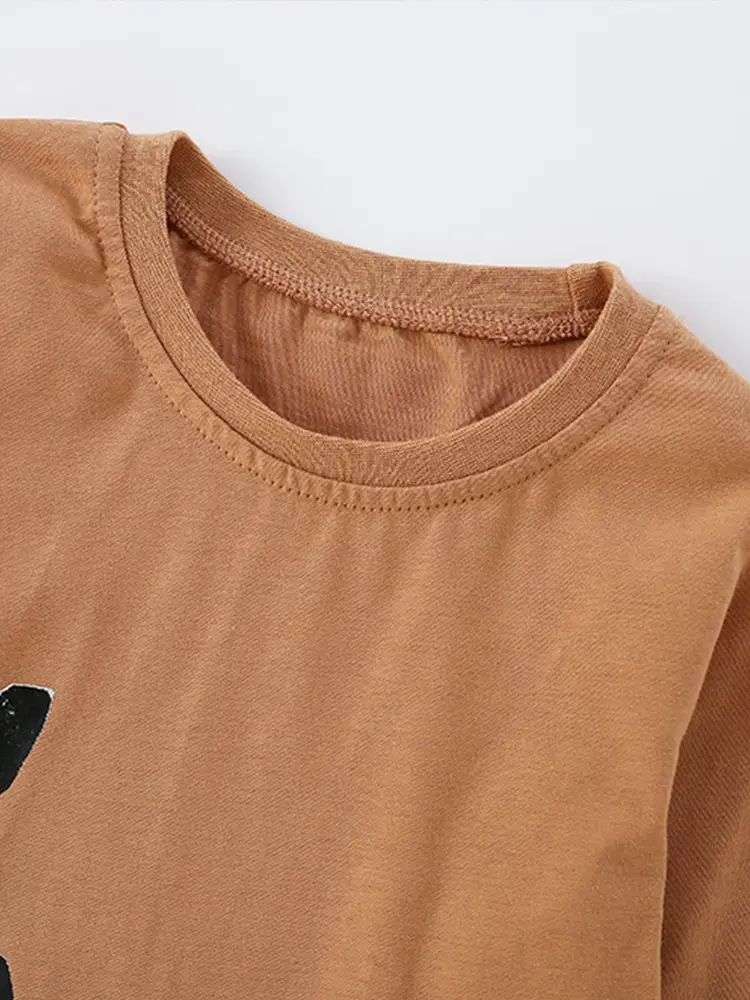 Kids Dinosaur Print Sweatshirt Brown Long Sleeve - Image 3