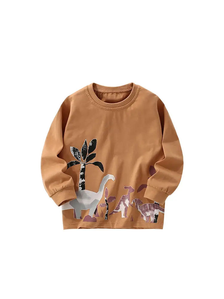 Kids Dinosaur Print Sweatshirt Brown Long Sleeve - Image 6