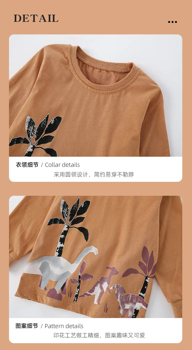 Kids Dinosaur Print Sweatshirt Brown Long Sleeve — feature 5